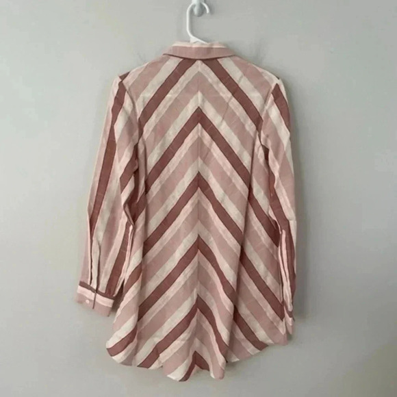 PEARL BY LELA ROSE Striped Linen Button Down Top Blush Multi Small - Picture 4 of 9